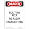 Signmission OSHA Danger Sign, 14" Height, Rigid Plastic, Portrait Blasting Area No Radio Transmitting, Portrait OS-DS-P-1014-V-1884 - alternate 1